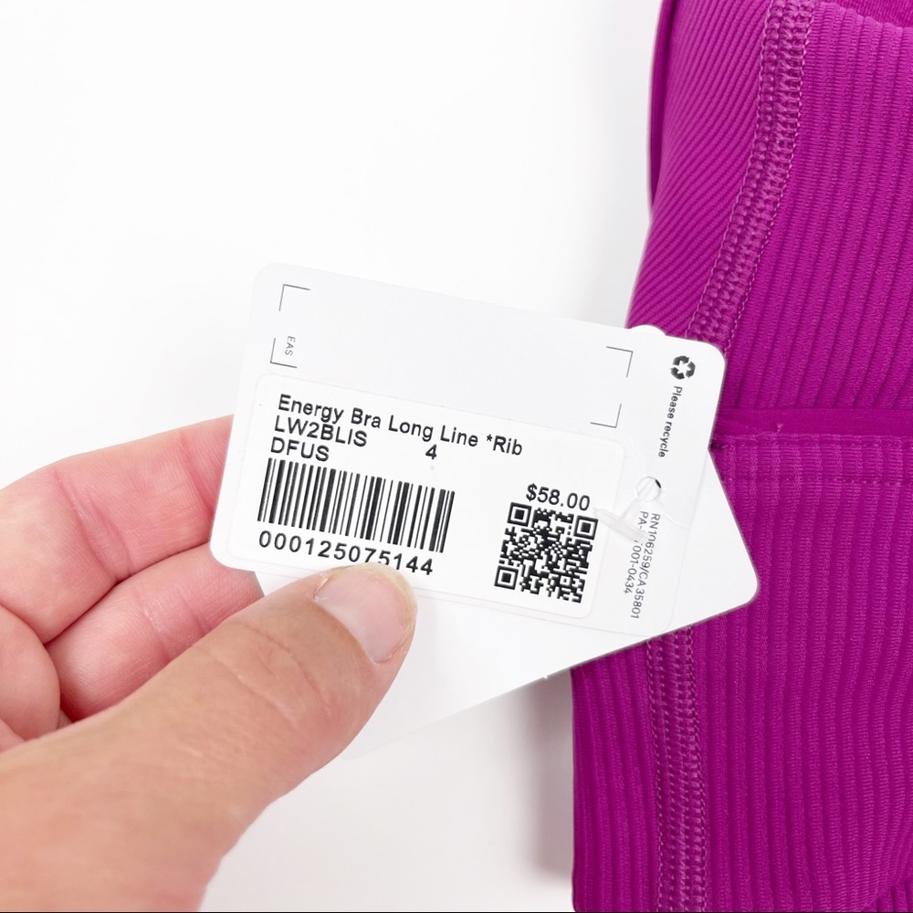 NWT Lululemon Energy Bra Long Line Ribbed Deep Fuschia 4 - Picture 5 of 6